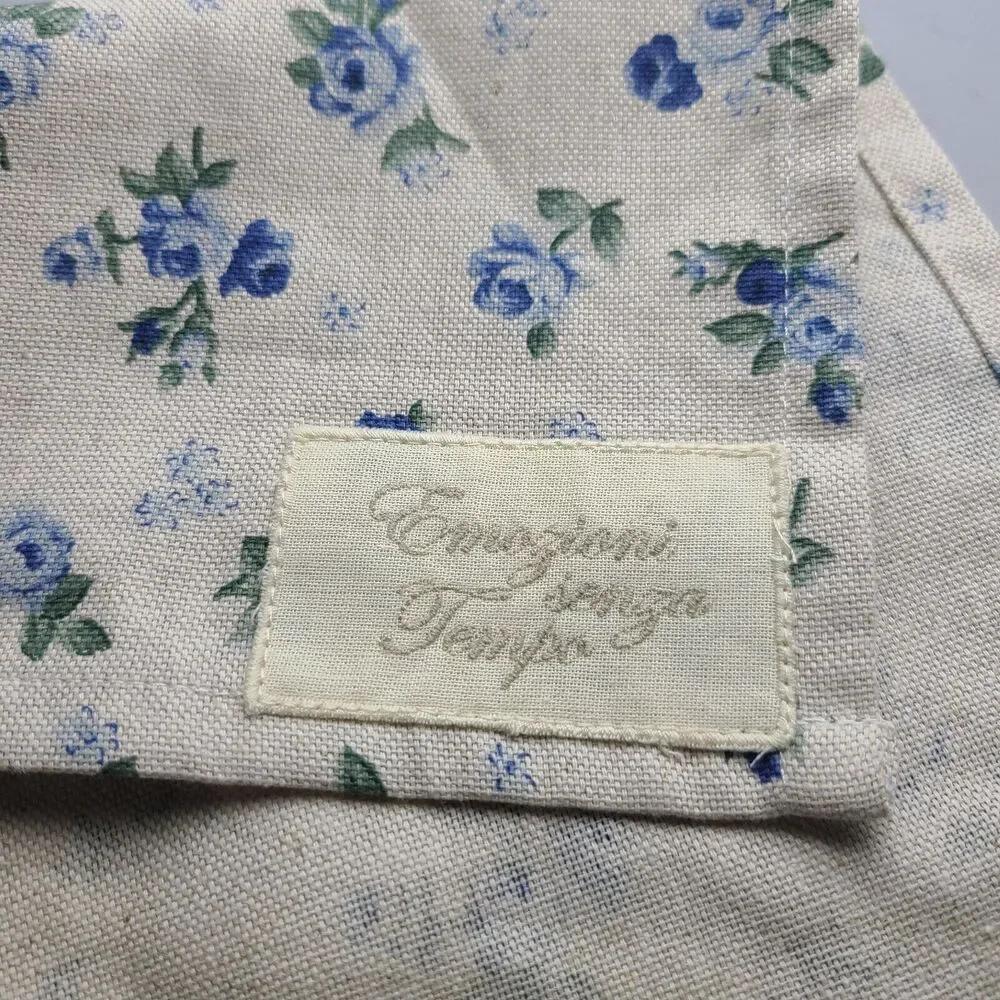 Emozioni Senza Tempo Italy  Tablecloth organic hemp blue roses  77x 53 new